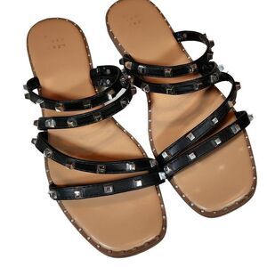 A New day Women's Black Studded Strappy Flat Sandals Size 11W